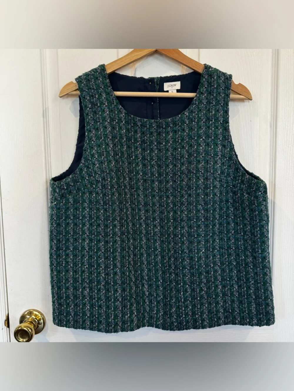 J.Crew Green Blue Tweed Sleeveless Top Size Large Textured Bouclé